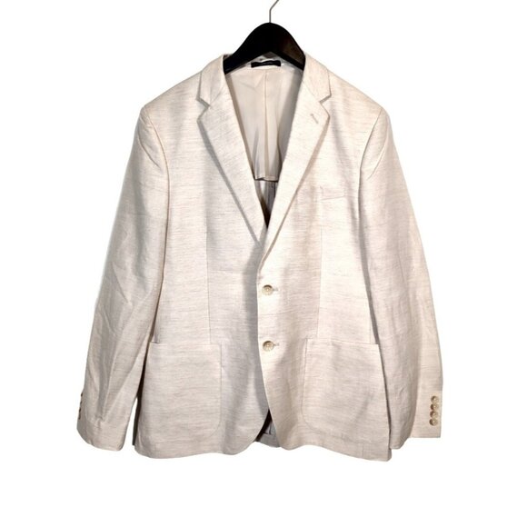 Nordstrom Men's Shop Trim Fit Waxed LINEN Sport Coat Blazer Men's L Ivory Beige - Picture 1 of 9